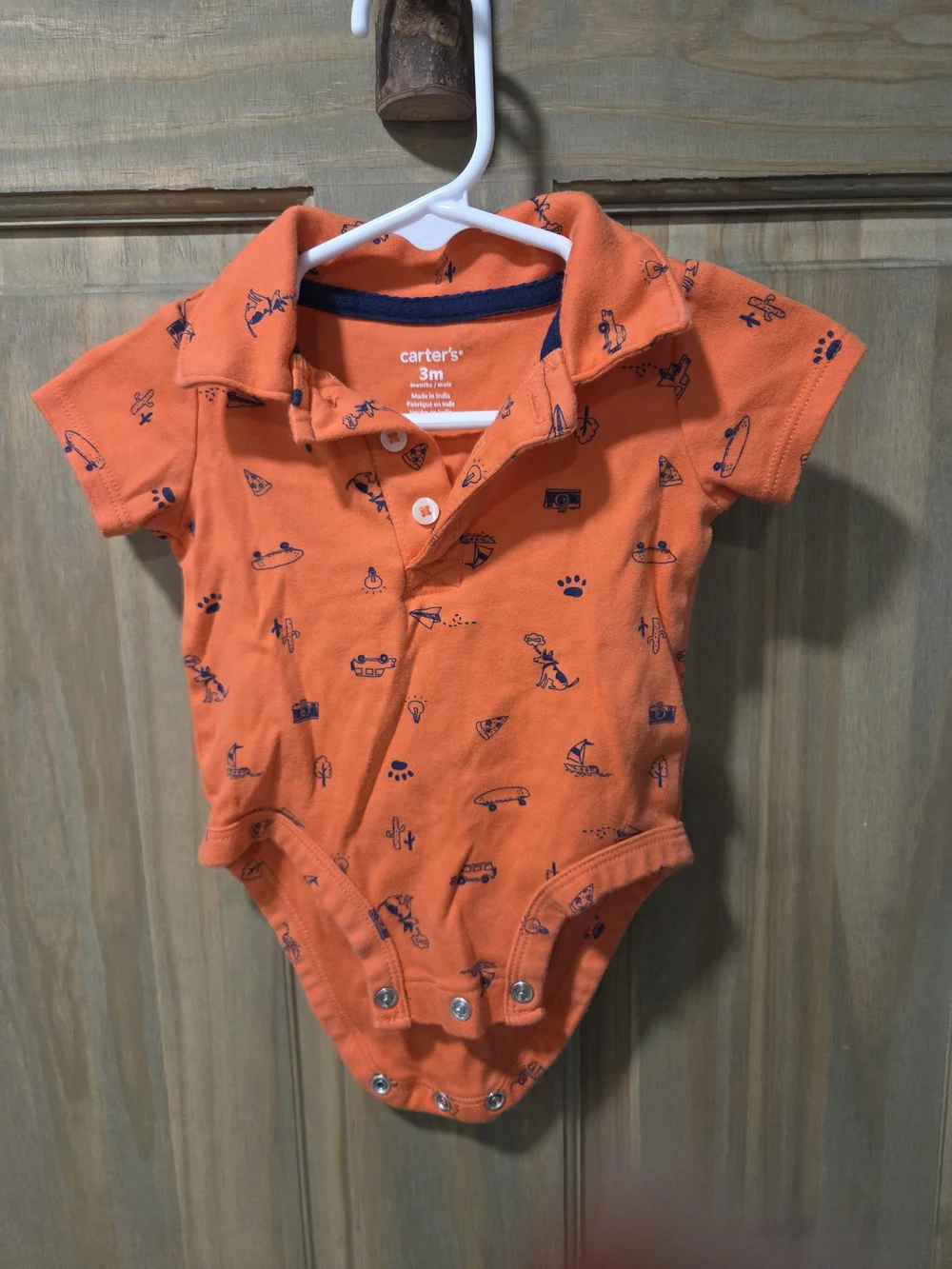 **BUNDLE & SAVE** Carter's Orange Polo Short-Sleeve One-Piece with Navy Motifs
